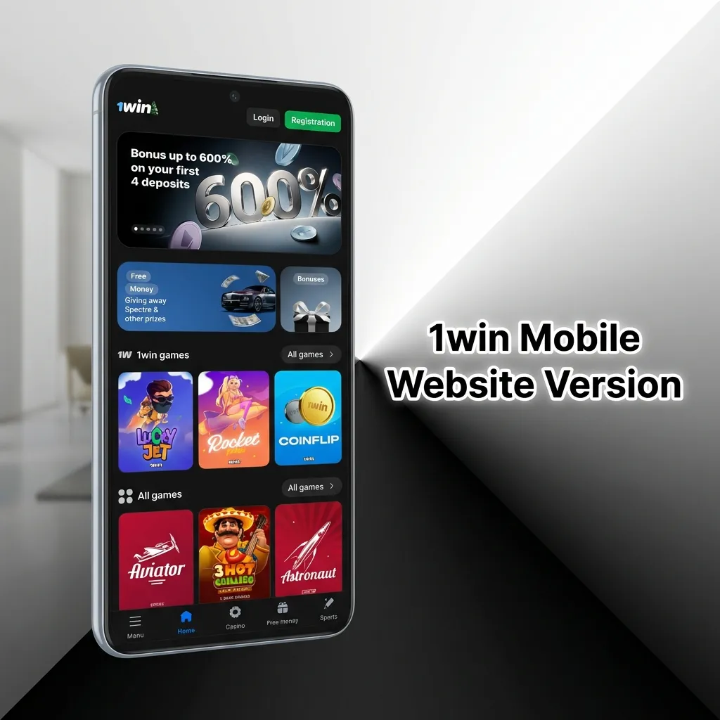 1win mobile website interface showing betting and casino options on smartphone screen