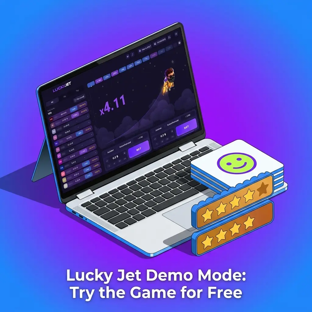 Lucky Jet demo mode on 1win showing virtual credits gameplay with live stats and cash-out feature, free to try