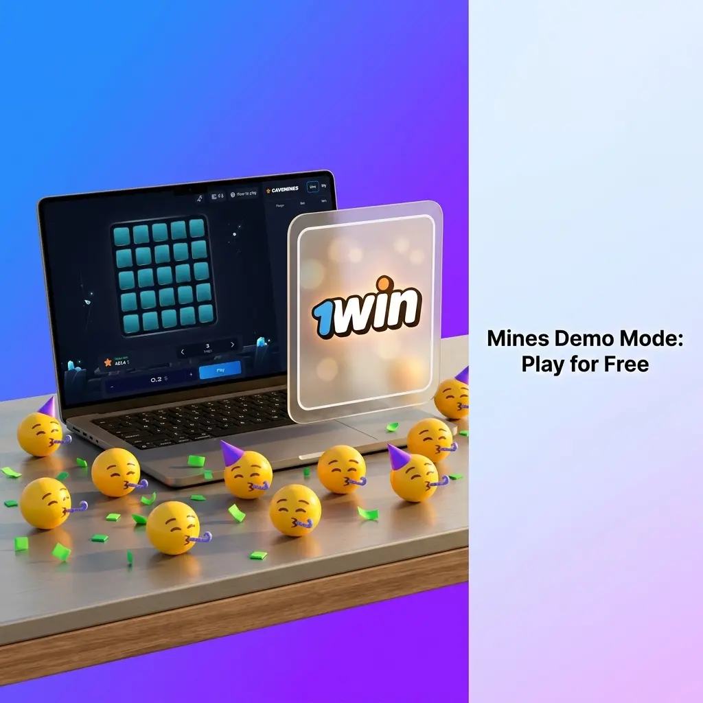 1win Mines demo mode gameplay showing virtual credits, grid, and multipliers with no deposit required